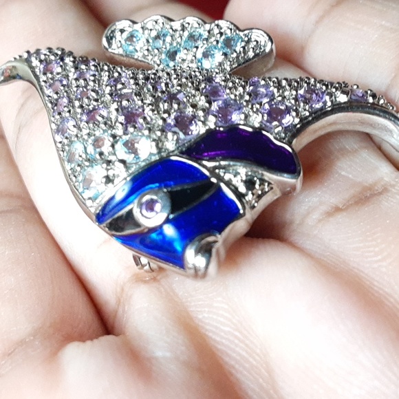 CLOSEOUT, 925 Genuine Amethyst and Blue Topaz with Enamel. BROOCH. FIRM. - Picture 8 of 11